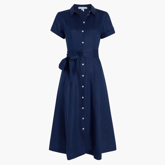 Hill House | Dresses | Nwt Hillhouse Navy Blue Linen Button Up Dress ...